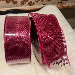 2 Christmas Pink 2 1/4” Wide 60’ L each  Metallic Deco Mesh Ribbon garland…
